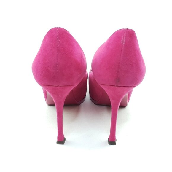 Yves Saint Laurent Tribtoo Platform Pumps Pink Suede Patent Cap Toe 36.5 US 6.5 - Picture 6 of 12